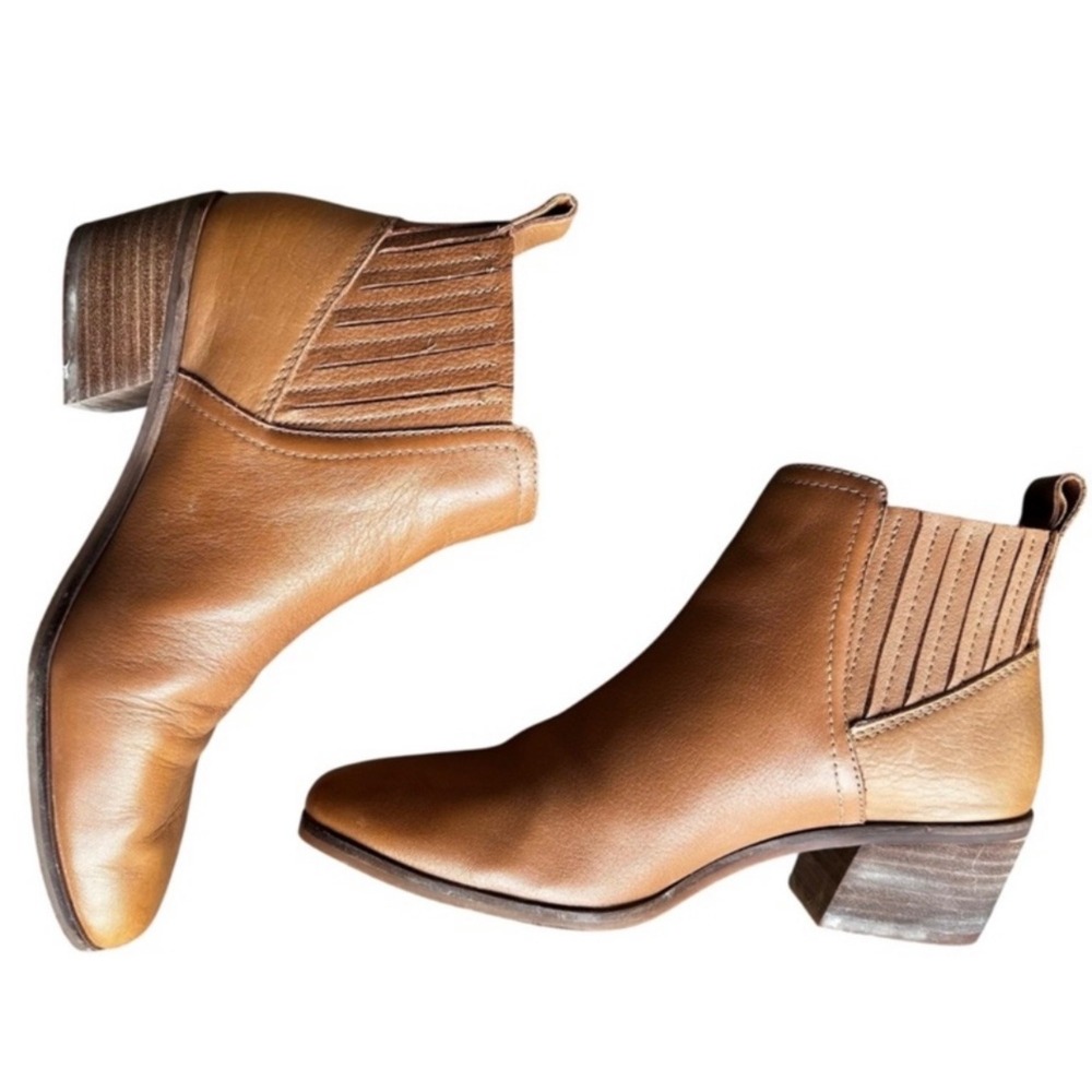Lucky Brand Ankle Boots Shoes Iisse Tan Leather Stacked Block Heel Western Sz 8